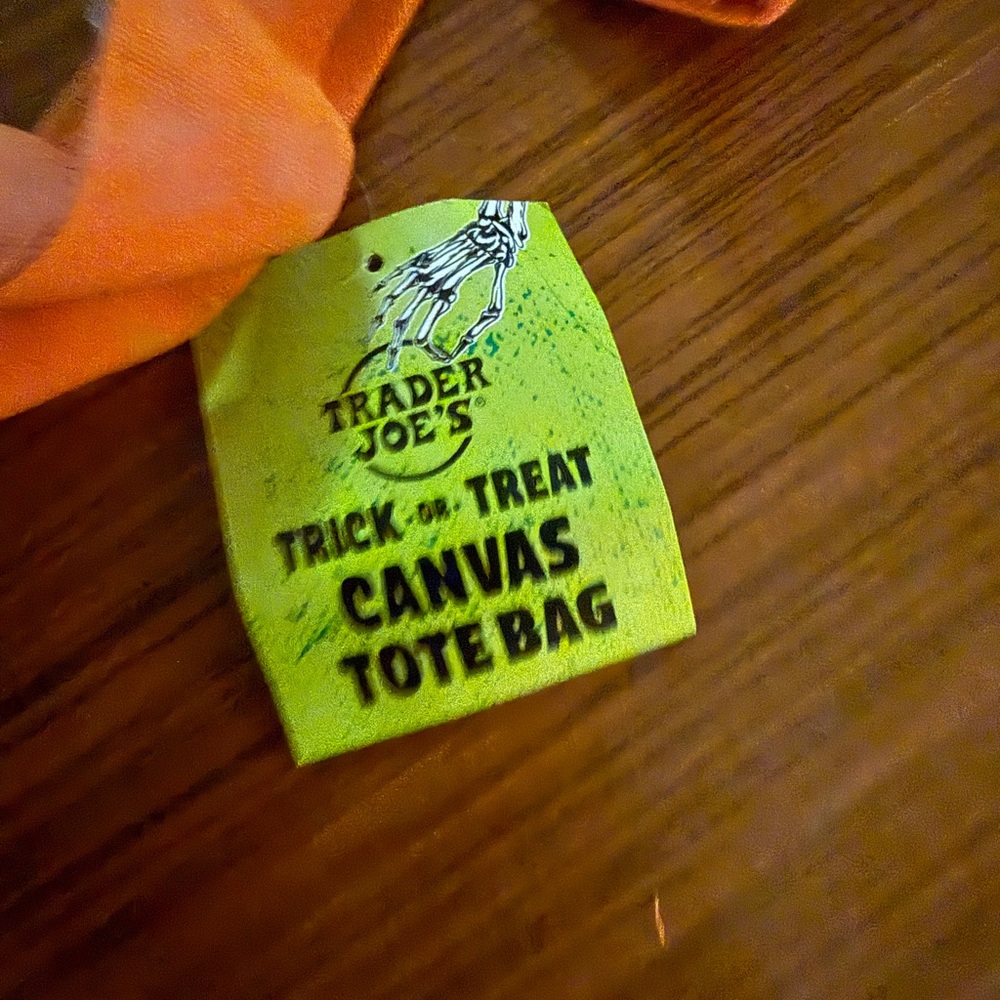 Trader Joe’s Trick or Treat Mini Canvas Tote Bag Orange NWT - Picture 3 of 3